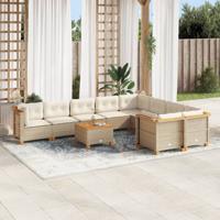 10-delige Loungeset met kussens poly rattan beige - thumbnail