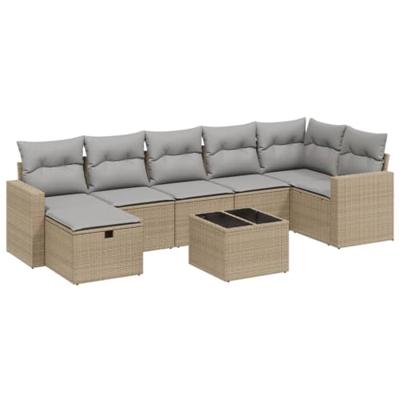 8-delige Loungeset met kussens poly rattan gemengd beige