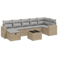 8-delige Loungeset met kussens poly rattan gemengd beige - thumbnail