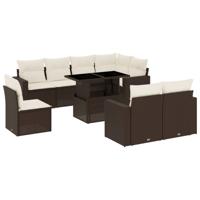 9-delige Loungeset met kussens poly rattan bruin - thumbnail
