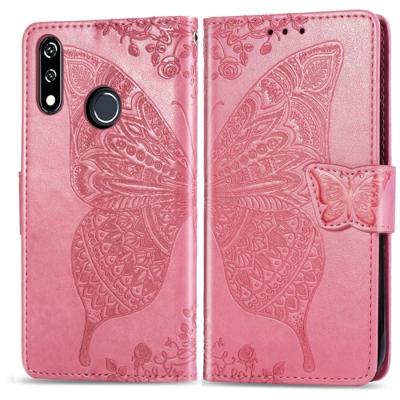 Butterfly Love bloemen reliëf horizontale Flip lederen draagtas voor LG W10 met houder & kaartsleuven & portemonnee & Lanyard (roze)