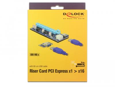 Delock 41426 Riser Card PCI Express x1 > x16 met 60cm USB-kabel Delock 41426 Riser Card PCI Express x1 > x16 met 60cm USB-kabel