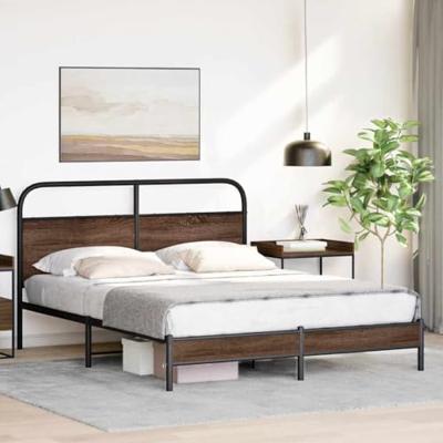 Bedframe zonder matras bewerkt hout bruin eikenkleur 160x200 cm Bedframe zonder matras bewerkt hout bruin eikenkleur 160x200 cm