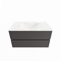 MONDIAZ VICA-DLUX 90cm badmeubel onderkast Dark grey 2 lades. Inbouw wastafel CLOUD midden 1 kraangat, kleur Ostra. - thumbnail