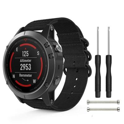 Voor Garmin fenix 5 22mm drie-ring nylon horlogeband (zwart)