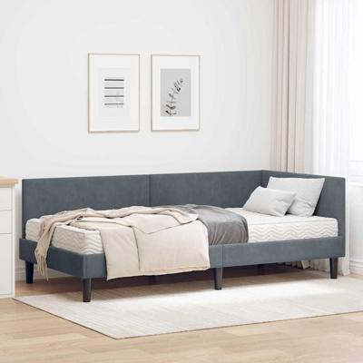 Hoekbedframe met Matras Anders 2 pcs Grijs Fluweel