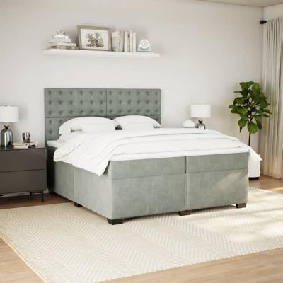 Boxspring met matras fluweel lichtgrijs 200x200 cm