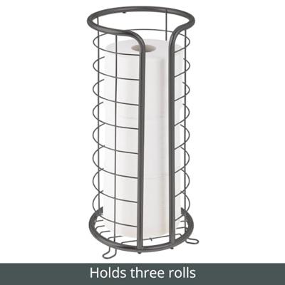 mDesign Toiletpapierhouder op standaard metaal - moderne toiletpapierhouder voor badkamer - elegante toiletpapierdispenser voor 3 grote reserverollen - grijs