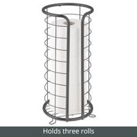 mDesign Toiletpapierhouder op standaard metaal - moderne toiletpapierhouder voor badkamer - elegante toiletpapierdispenser voor 3 grote reserverollen - grijs - thumbnail