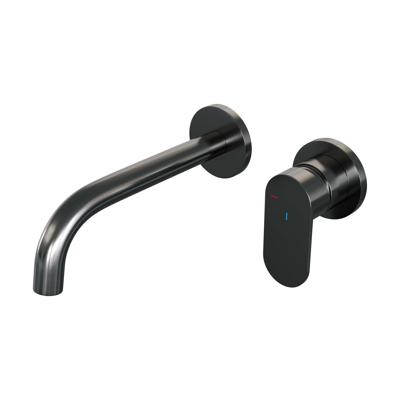 Gunmetal Edition inbouw wastafelmengkraan met gebogen uitloop en rozetten, model C1 gunmetal geborsteld PVD