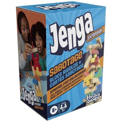 Jenga Sabotage uitbreidingspakket, gezelschapsspel, Hasbro Games, geschikt voor kinderen vanaf 6 jaar.