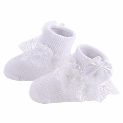 3 paar Bow Lace baby sokken pasgeboren katoen baby sok maat: M (wit)