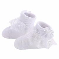 3 paar Bow Lace baby sokken pasgeboren katoen baby sok maat: M (wit) - thumbnail