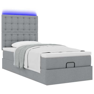 Ottoman bed met matras en LED's 100x200cm stof lichtgrijs