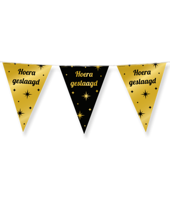 Classy Vlaggenlijn &apos;Hoera Geslaagd&apos; Zwart/Goud