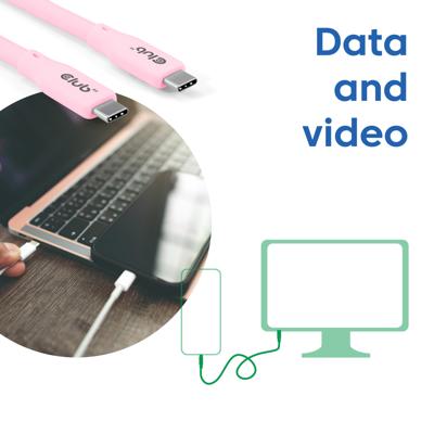 Club3D Lifestyle USB-C kabel PD 240W, 20Gbps | 2m | roze