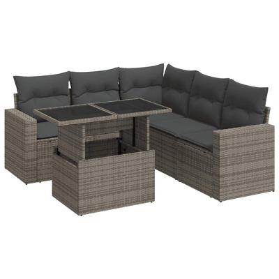 6-delige Loungeset met kussens poly rattan grijs - thumbnail