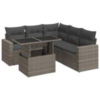 6-delige Loungeset met kussens poly rattan grijs - thumbnail
