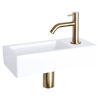Fonteinset Differnz Ravo Keramiek 38.5x18.5x9 cm Wit Met Gebogen Kraan Mat Goud - thumbnail