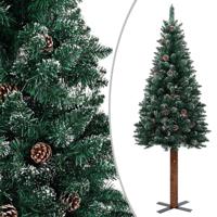 Kerstboom met echt hout en sneeuw smal 150 cm groen - thumbnail