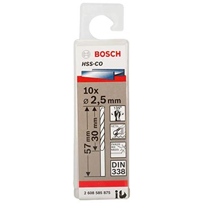 Bosch Accessories 2608585875 HSS Metaal-spiraalboor 2.5 mm Gezamenlijke lengte 57 mm Kobalt DIN 338 Cilinderschacht 10 stuk(s)