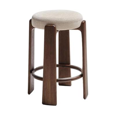 Kave Home Granite barkruk H75 zonder rugleuning chenille Beige/walnoot