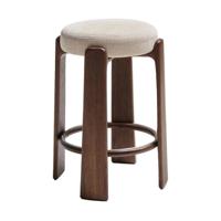 Kave Home Granite barkruk H75 zonder rugleuning chenille Beige/walnoot - thumbnail