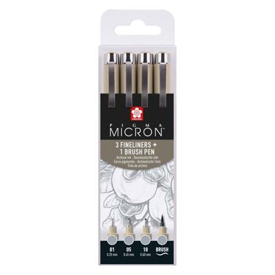 Sakura pigma micron fineliner set, 4 maten, licht koelgrijs