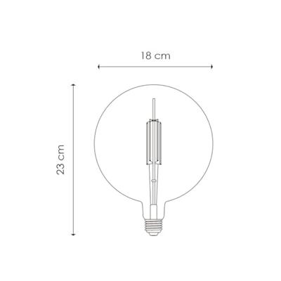 Edison Vintage LED lamp E27 LED filament lichtbron, Ovaal Carbon G180, 18/18/23cm, Rook, Retro LED lamp Dimbaar, 4W 120lm 1800K, warm wit licht, geschikt voor E27 fitting