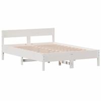 Bedframe met hoofdbord massief grenenhout wit 140x190 cm - thumbnail