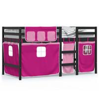 Kinderhoogslaper met gordijnen 80x200 cm grenenhout roze - thumbnail