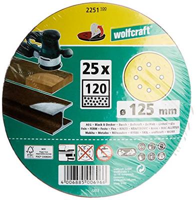 Wolfcraft Hechtschuurschijven | K120 | Geperforeerd | Ø125mm | 25 stuks - 2251100 Wolfcraft Hechtschuurschijven | K120 | Geperforeerd | Ø125mm | 25 stuks - 2251100
