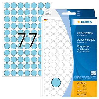 Etiket HERMA 2233 rond 13mm blauw 2464stuks