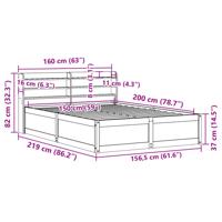 Bedframe met hoofdbord massief grenenhout wasbruin 150x200 cm - thumbnail