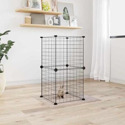 VidaXL Huisdierenkooi met 8 panelen 35x35 cm staal zwart VidaXL Huisdierenkooi met 8 panelen 35x35 cm staal zwart