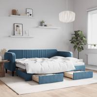 Slaapbank met onderschuifbed en lades 80x200 cm fluweel blauw - thumbnail