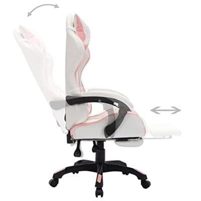 Racestoel met RGB LED-verlichting kunstleer roze en wit - thumbnail