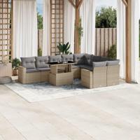 10-delige Loungeset met kussens poly rattan beige - thumbnail