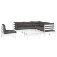 6-delige Loungeset met kussens grenenhout wit - thumbnail