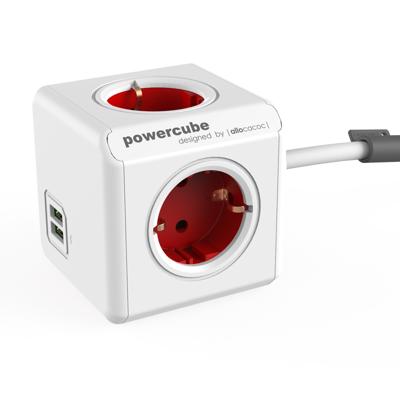 PowerCube Extended USB stekkerblok rood 4 stopcontacten 1.5M