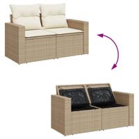 14-delige Loungeset met kussens poly rattan beige - thumbnail