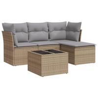 5-delige Loungeset met kussens poly rattan beige - thumbnail