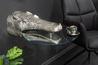 Design Hangtafel WILDLIFE CROCODILE 60cm Zilverkleurig Metalen Krokodil Bijzettafel - 44843