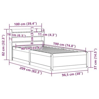 Bedframe met hoofdbord massief grenenhout 90x190 cm