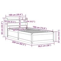 Bedframe met hoofdbord massief grenenhout 90x190 cm - thumbnail