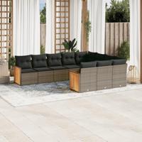 10-delige Loungeset met kussens poly rattan grijs - thumbnail