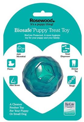 Rosewood Stoer puppy speelgoed bal vormige traktatie dispenser hond speelgoed voor kleine honden en puppy's gemaakt van taai materiaal, mint geurend, blauw