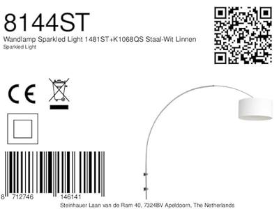 Steinhauer Wandlamp Sparkled light 8144st staal kap wit linnen Steinhauer Wandlamp Sparkled light 8144st staal kap wit linnen