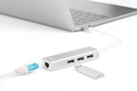 Digitus DA-70255 USB-combi-hub 3 + 1 poorten Met ingebouwde netwerkaansluiting Zilver - thumbnail