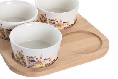 Set voor voorgerechtjes DKD Home Decor 19,7 x 19,7 x 1 cm Natuurlijk Rood Blauw Wit Keramiek Mediterrane Huizen